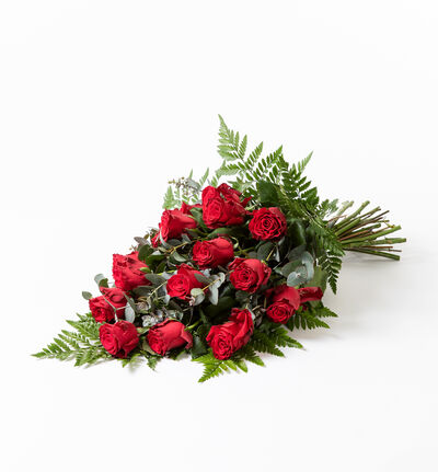 Bårebukett i rødt og grønt 35 cm Bårebukett i rødt og grønt 35 cm